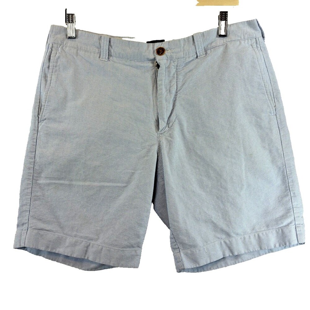 J.Crew Men's Sunwashed Oxford Chino Shorts Size 34 Blue White Pinstripe Preppy